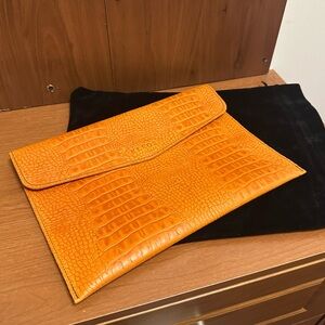 NWOT Kleos  Orange Crocodile handmade Embossed Clutch
